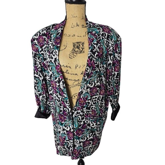 Vintage 90s Dark Romantic Boho Paisley Eclectic Blazer Jacket - Picture 2 of 16